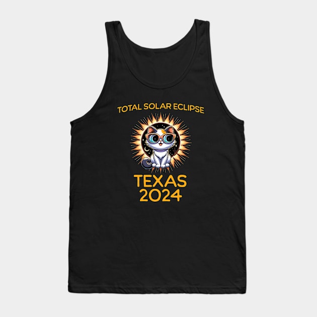 Funny Cat Sunglasses Total Solar Eclipse April 2024 Texas Tank Top by JoeStylistics